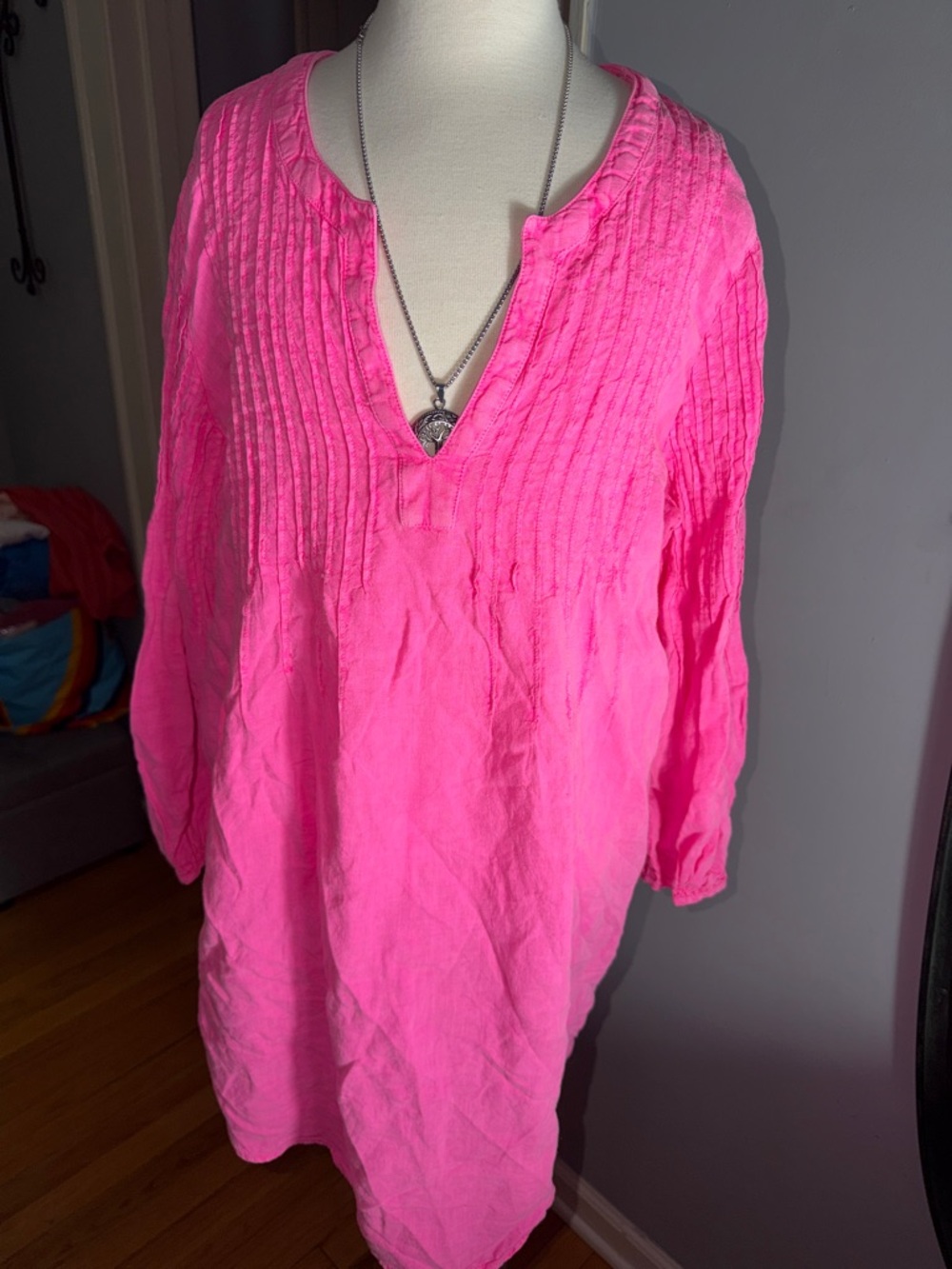 Vineyard Vines 100% Linen Hot Pink Midi Dress